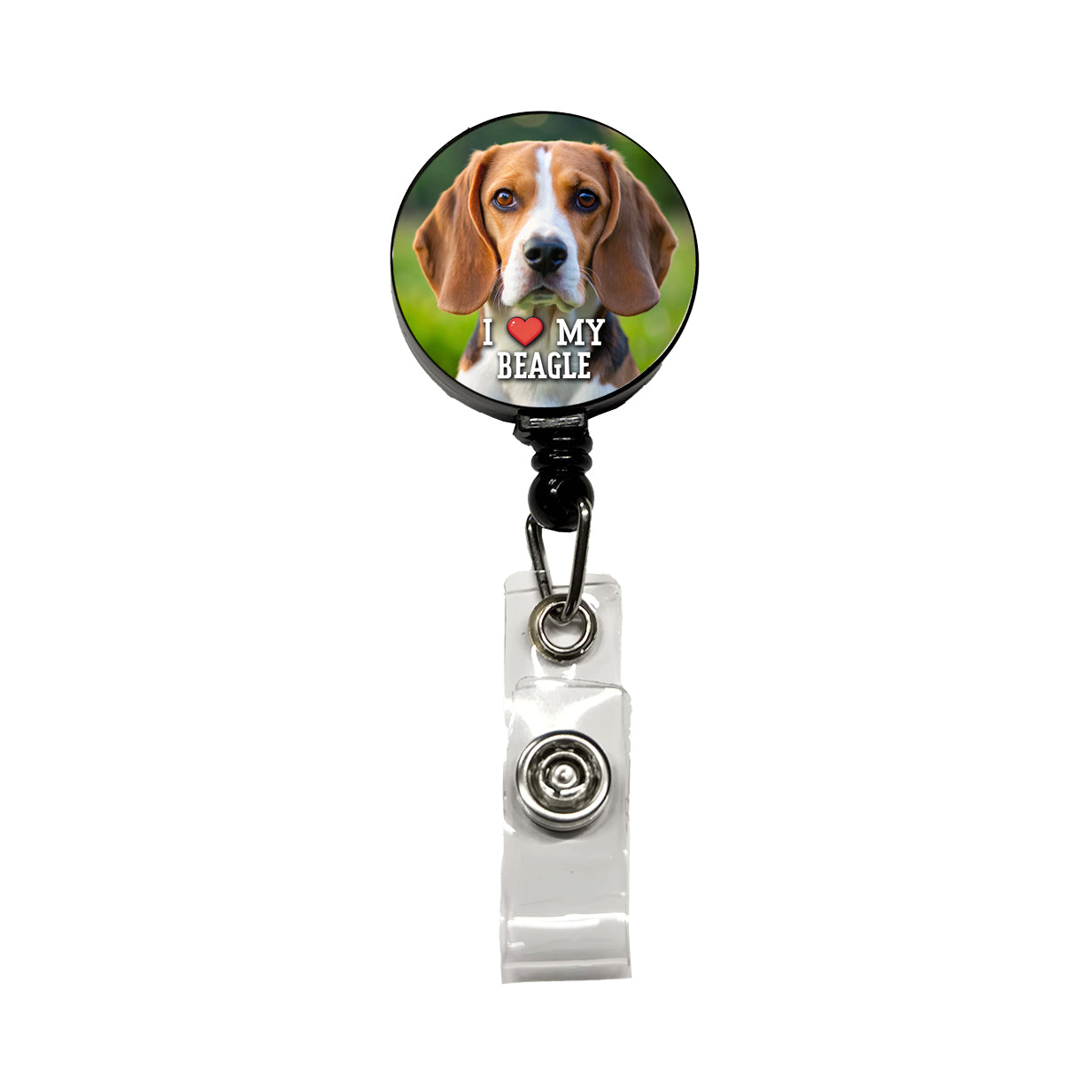 I Love My Beagle Dog Heart Retractable ID Key Card Name Tag Badge Holder with Clip