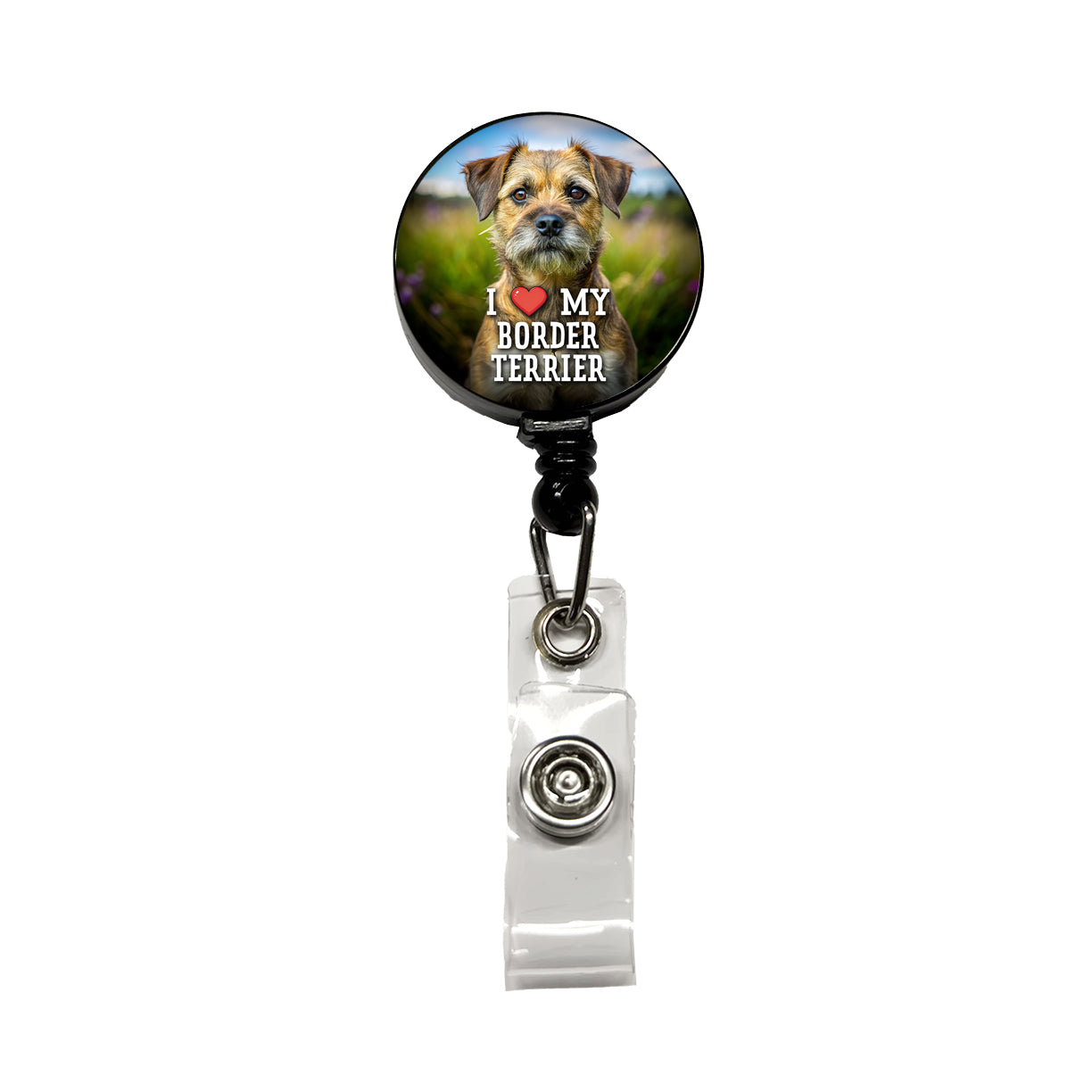 I Love My Border Terrier Dog Heart Retractable ID Key Card Name Tag Badge Holder with Clip