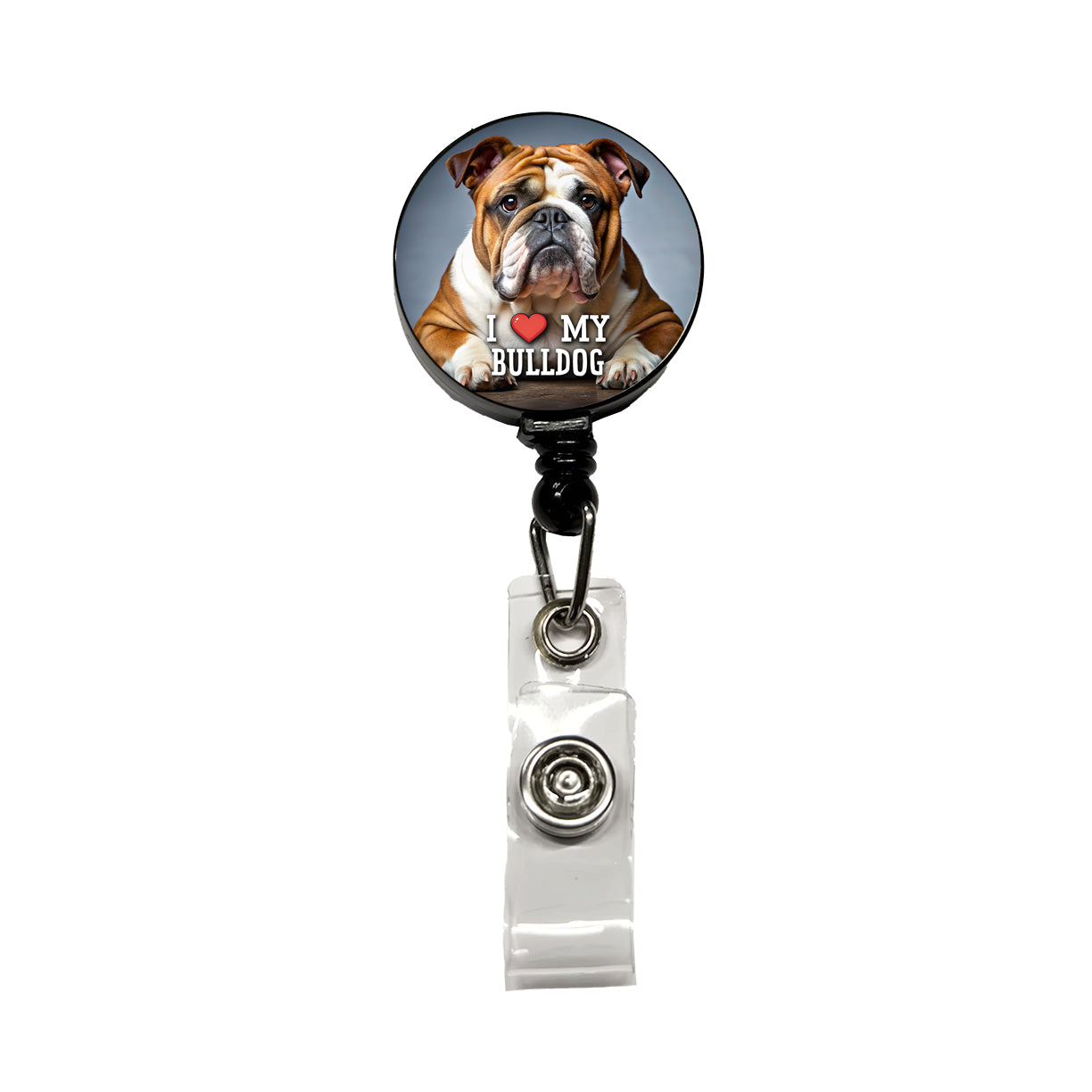 I Love My Bulldog Dog Heart Retractable ID Key Card Name Tag Badge Holder with Clip