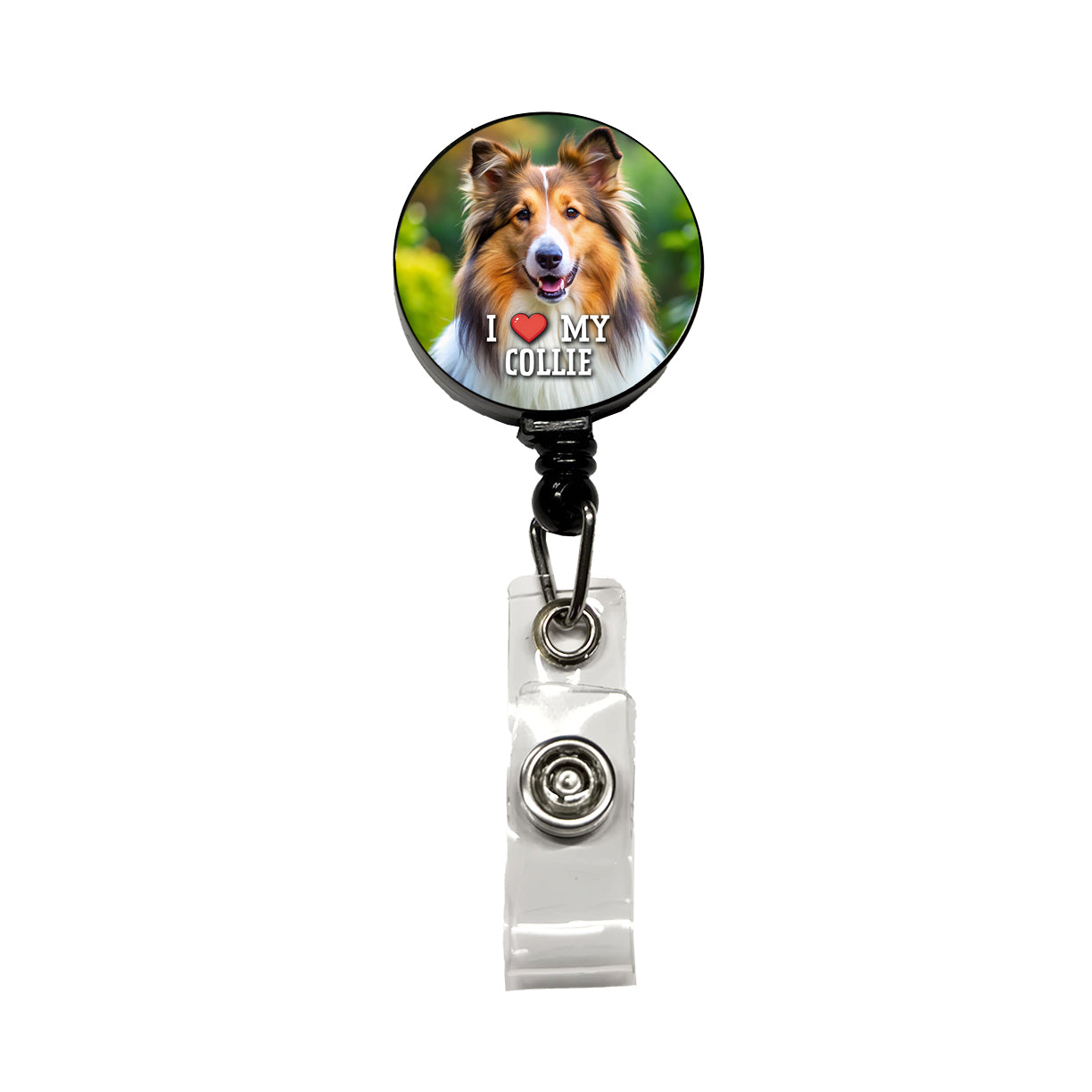 I Love My Collie Dog Heart Retractable ID Key Card Name Tag Badge Holder with Clip