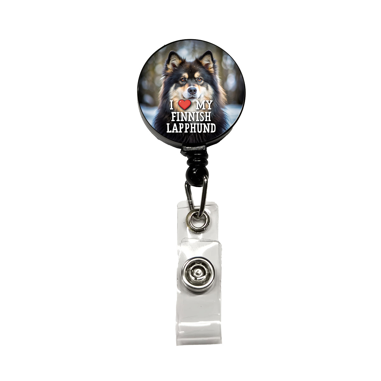 I Love My Finnish Lapphund Dog Heart Retractable ID Key Card Name Tag Badge Holder with Clip