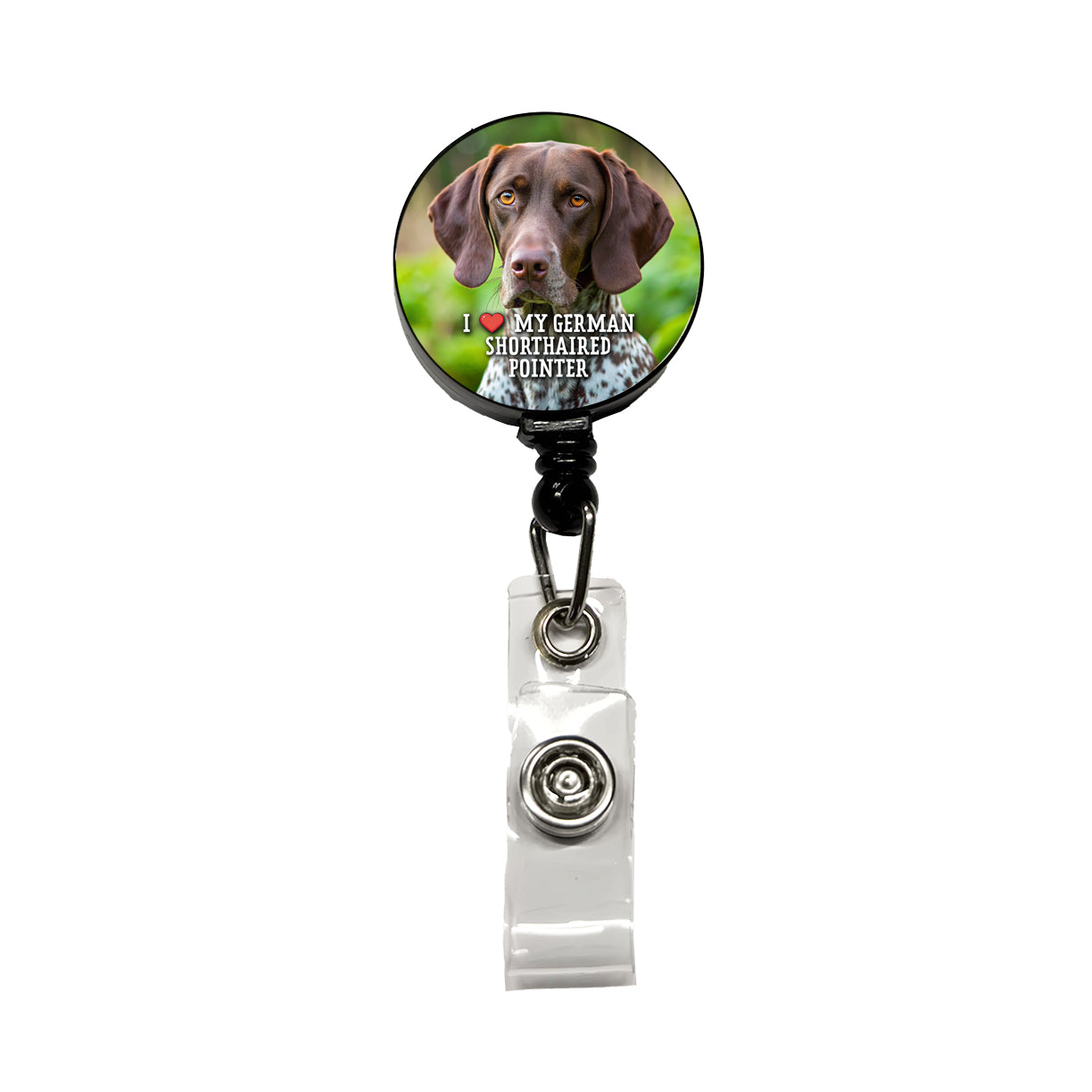 I Love My German Shorthaired Pointer Dog Heart Retractable ID Key Card Name Tag Badge Holder with Clip