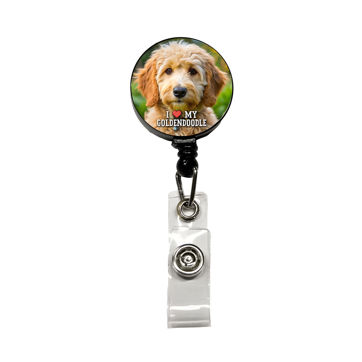 I Love My Goldendoodle Dog Heart Retractable ID Key Card Name Tag Badge Holder with Clip