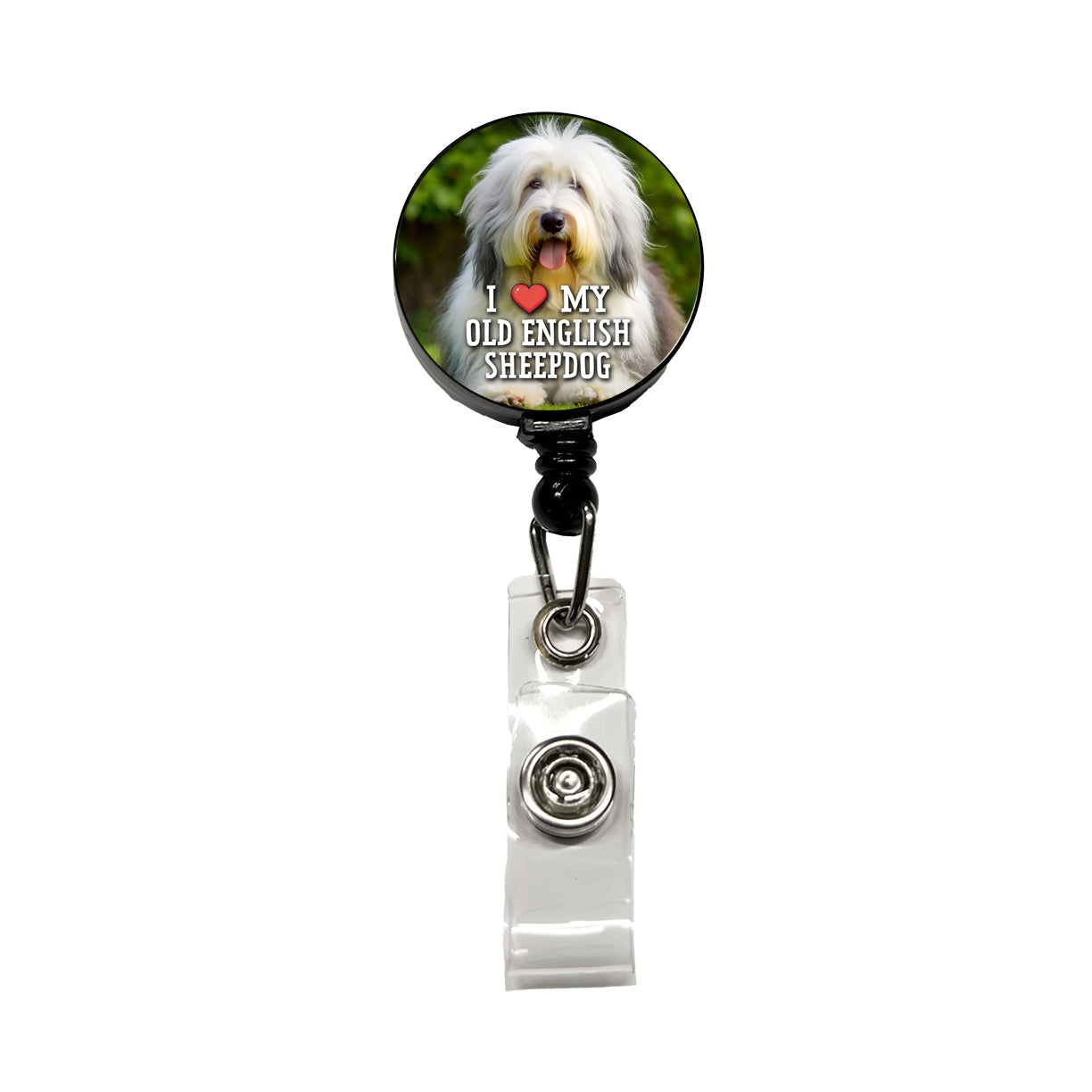I Love My Old English Sheepdog Dog Heart Retractable ID Key Card Name Tag Badge Holder with Clip