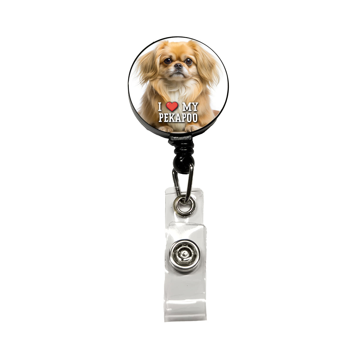 I Love My Pekapoo Dog Heart Retractable ID Key Card Name Tag Badge Holder with Clip