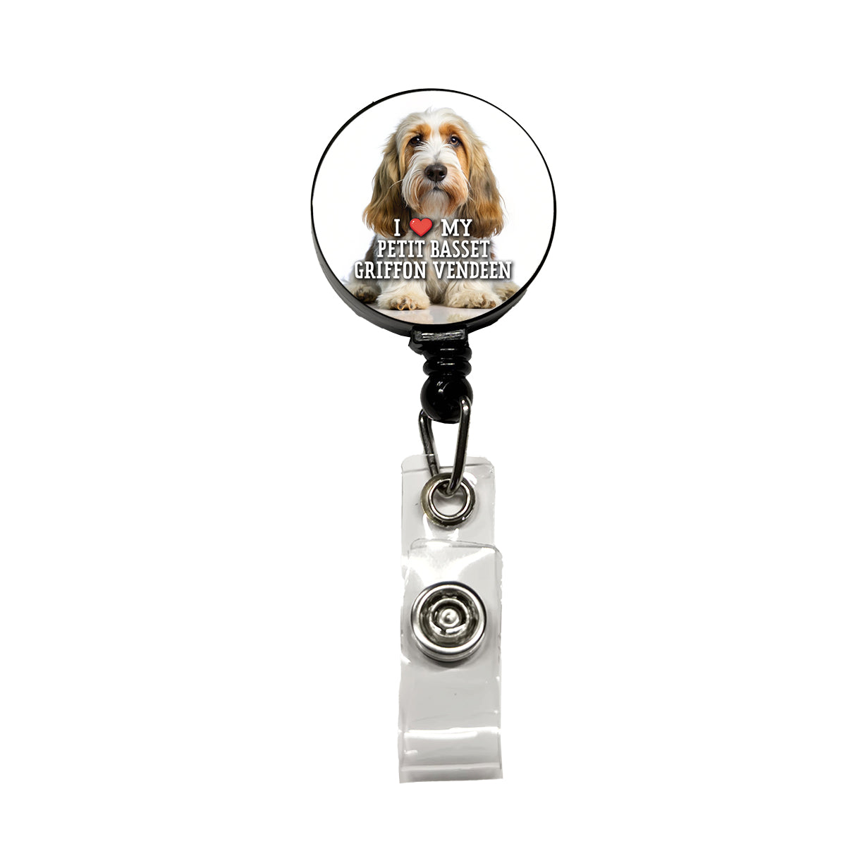 I Love My Petit Basset Griffon Vendeen Dog Heart Retractable ID Key Card Name Tag Badge Holder with Clip