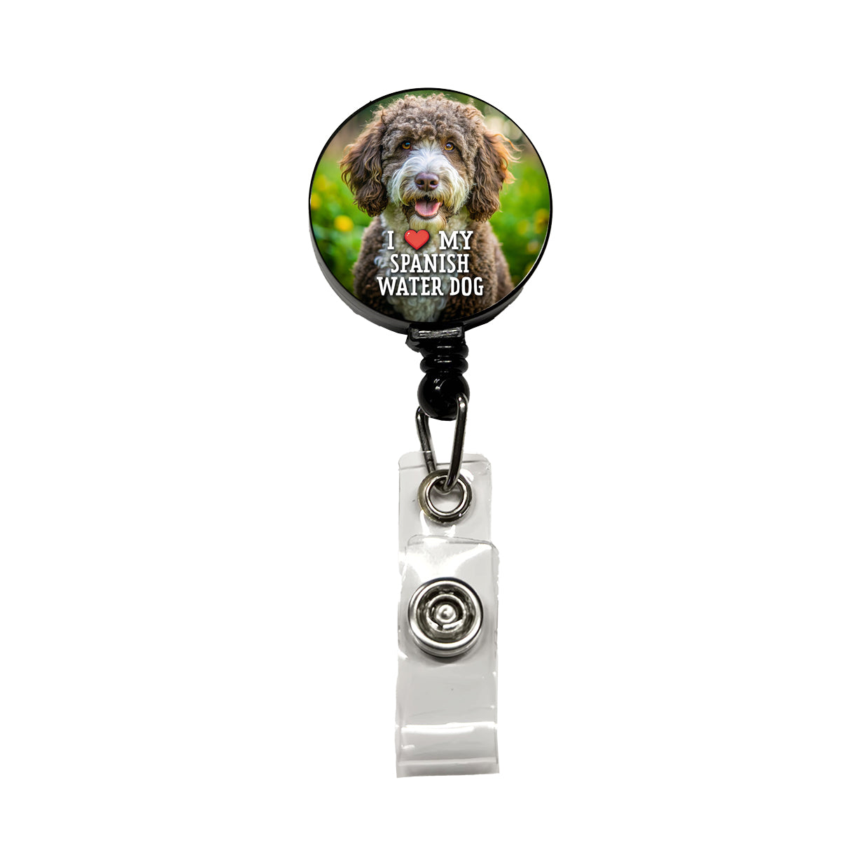 I Love My Spanish Water Dog Heart Retractable ID Key Card Name Tag Badge Holder with Clip
