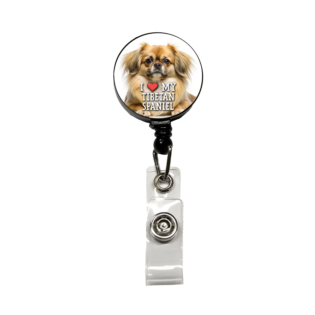 I Love My Tibetan Spaniel Dog Heart Retractable ID Key Card Name Tag Badge Holder with Clip