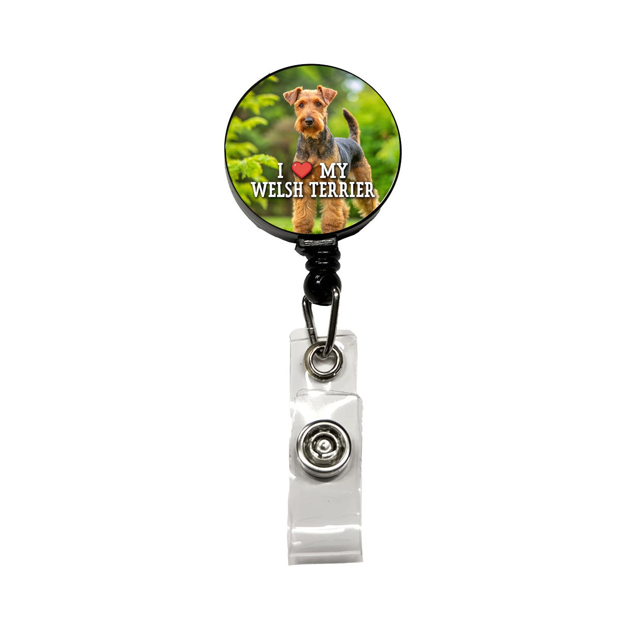 I Love My Welsh Terrier Dog Heart Retractable ID Key Card Name Tag Badge Holder with Clip