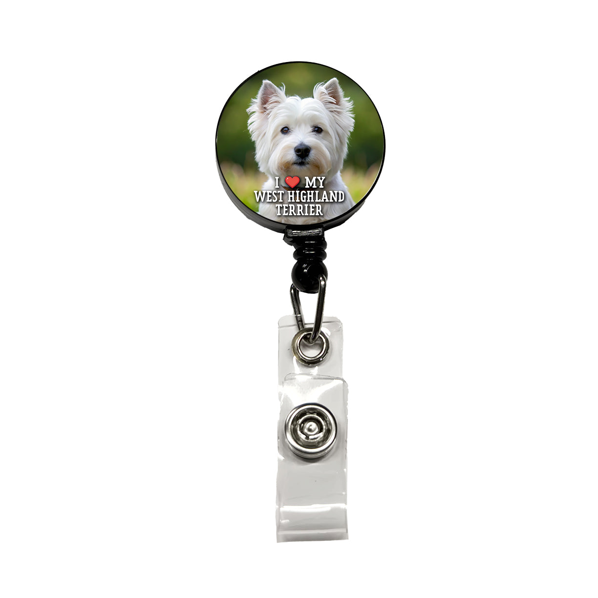 I Love My West Highland Terrier Dog Heart Retractable ID Key Card Name Tag Badge Holder with Clip