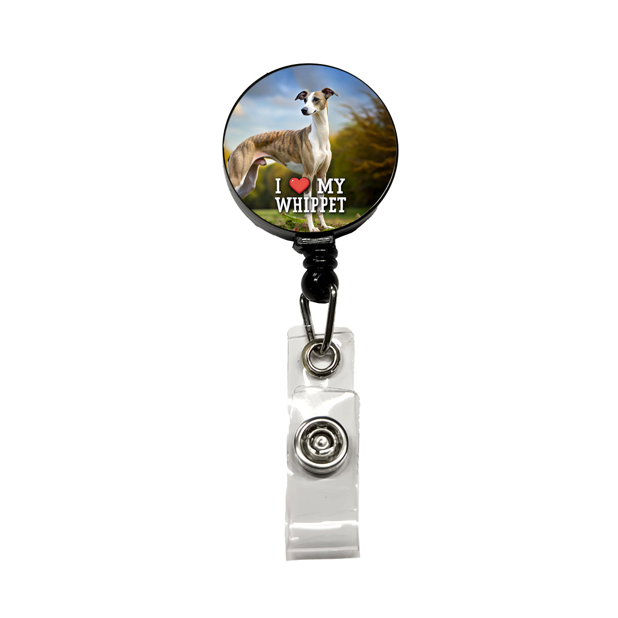 I Love My Whippet Dog Heart Retractable ID Key Card Name Tag Badge Holder with Clip