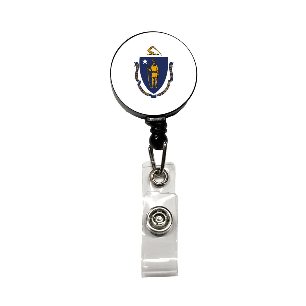 Massachusetts MA State Flag Retractable ID Key Card Name Tag Badge Holder with Clip