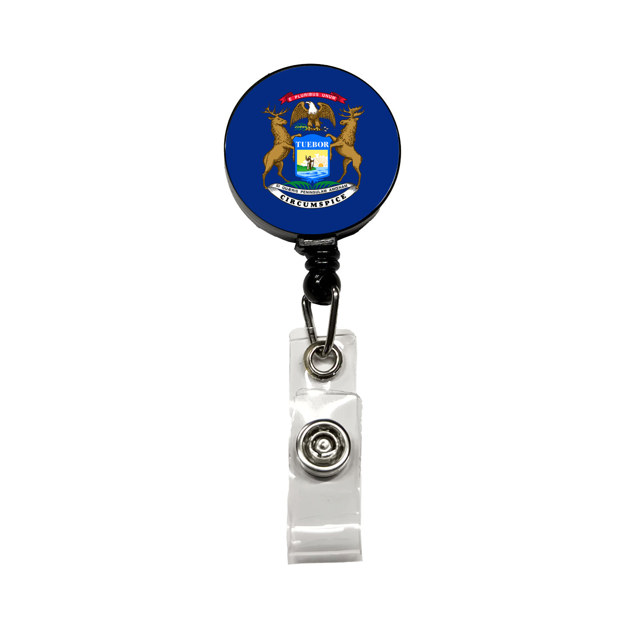 Michigan MI State Flag Retractable ID Key Card Name Tag Badge Holder with Clip
