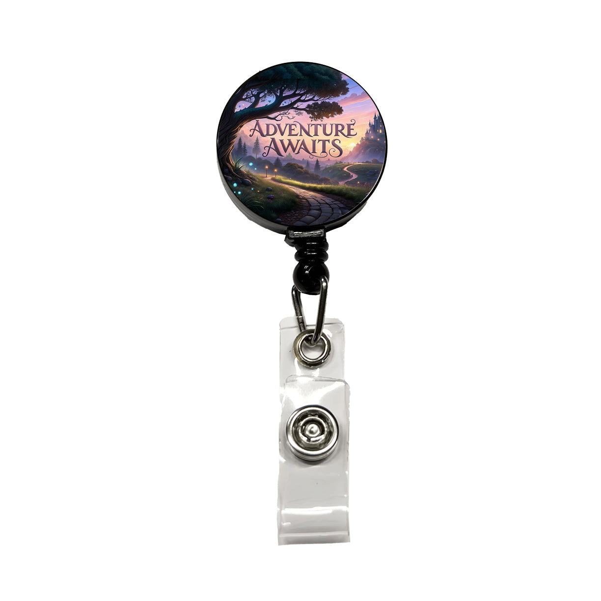 Adventure Awaits Fantasy World Retractable ID Key Card Name Tag Badge Holder with Clip