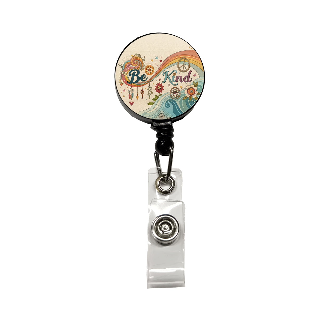 Be Kind Vintage Hippie Design Retractable ID Key Card Name Tag Badge Holder with Clip