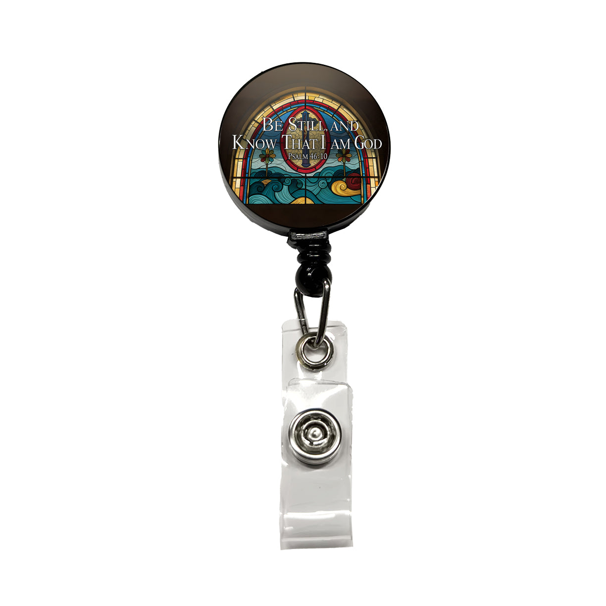 Be Still And Know That I Am God Psalm 46-10 Stained Glass Window Retractable ID Key Card Name Tag Badge Holder with Clip