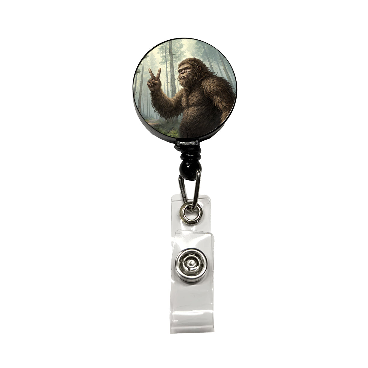 Big Foot Giving The Peace Sign Retractable ID Key Card Name Tag Badge Holder with Clip