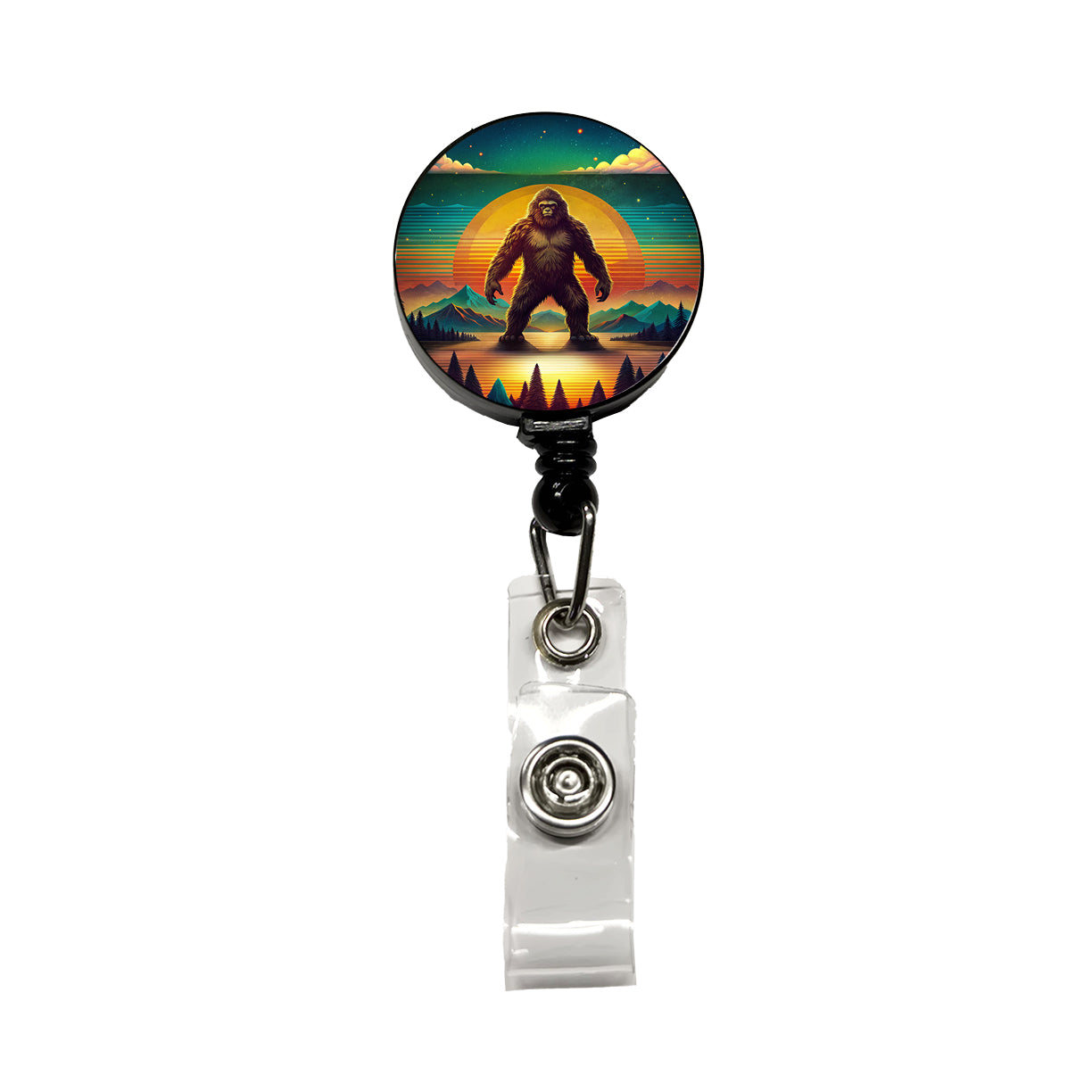 Big Foot Retro Sunset Retractable ID Key Card Name Tag Badge Holder with Clip