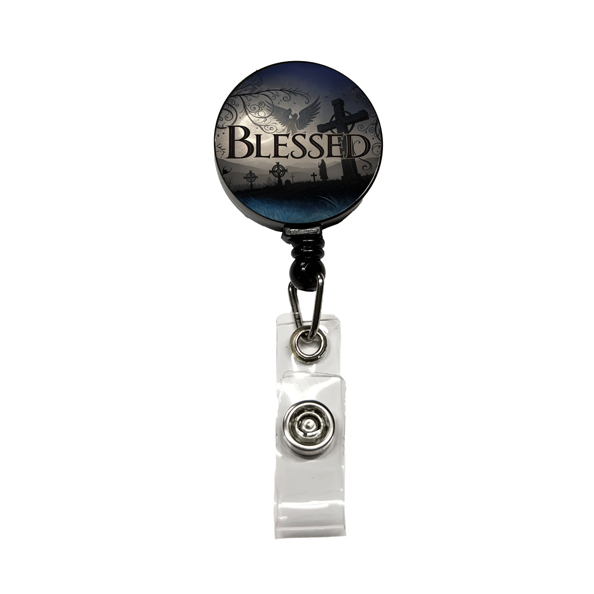 Blessed Angels Crosses Religious Retractable ID Key Card Name Tag Badge Holder with Clip