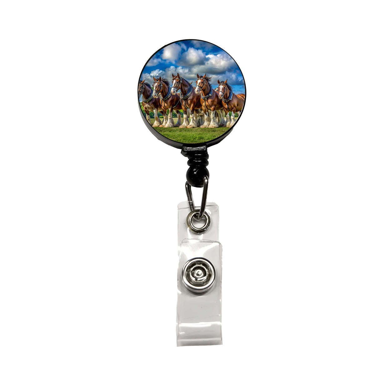 Clydesdale Horses in a Field Retractable ID Key Card Name Tag Badge Holder with Clip