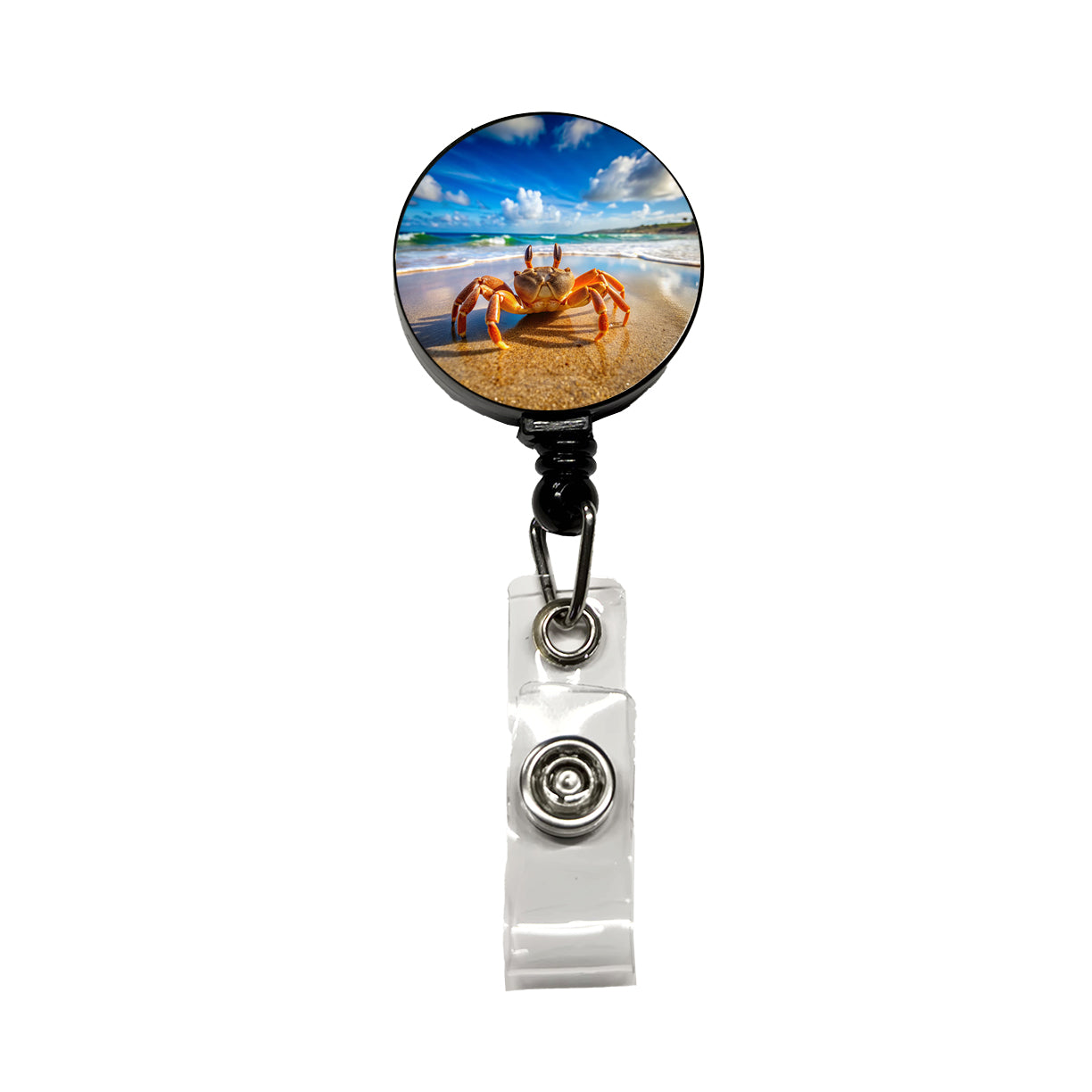Crab On The Beach Retractable ID Key Card Name Tag Badge Holder with Clip