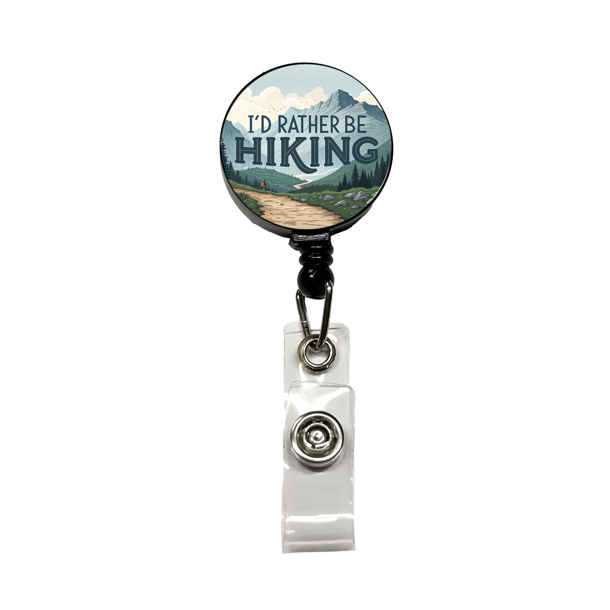I'd Rather Be Hiking Trails Mountains Retractable ID Key Card Name Tag Badge Holder with Clip
