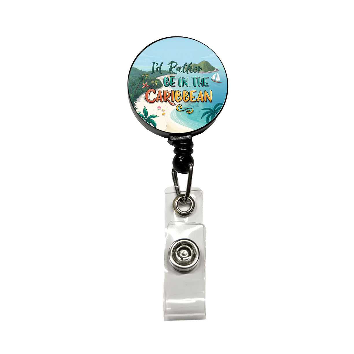 I'd Rather Be In The Caribbean Retractable ID Key Card Name Tag Badge Holder with Clip