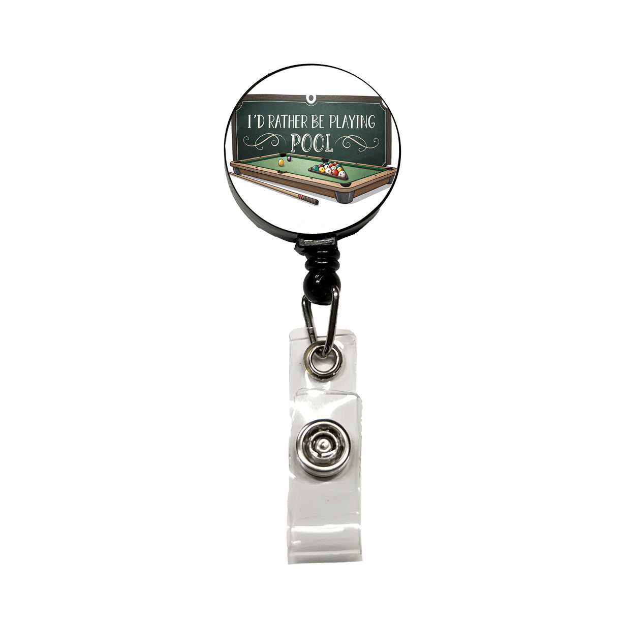 I'd Rather Be Playing Pool Retractable ID Key Card Name Tag Badge Holder with Clip