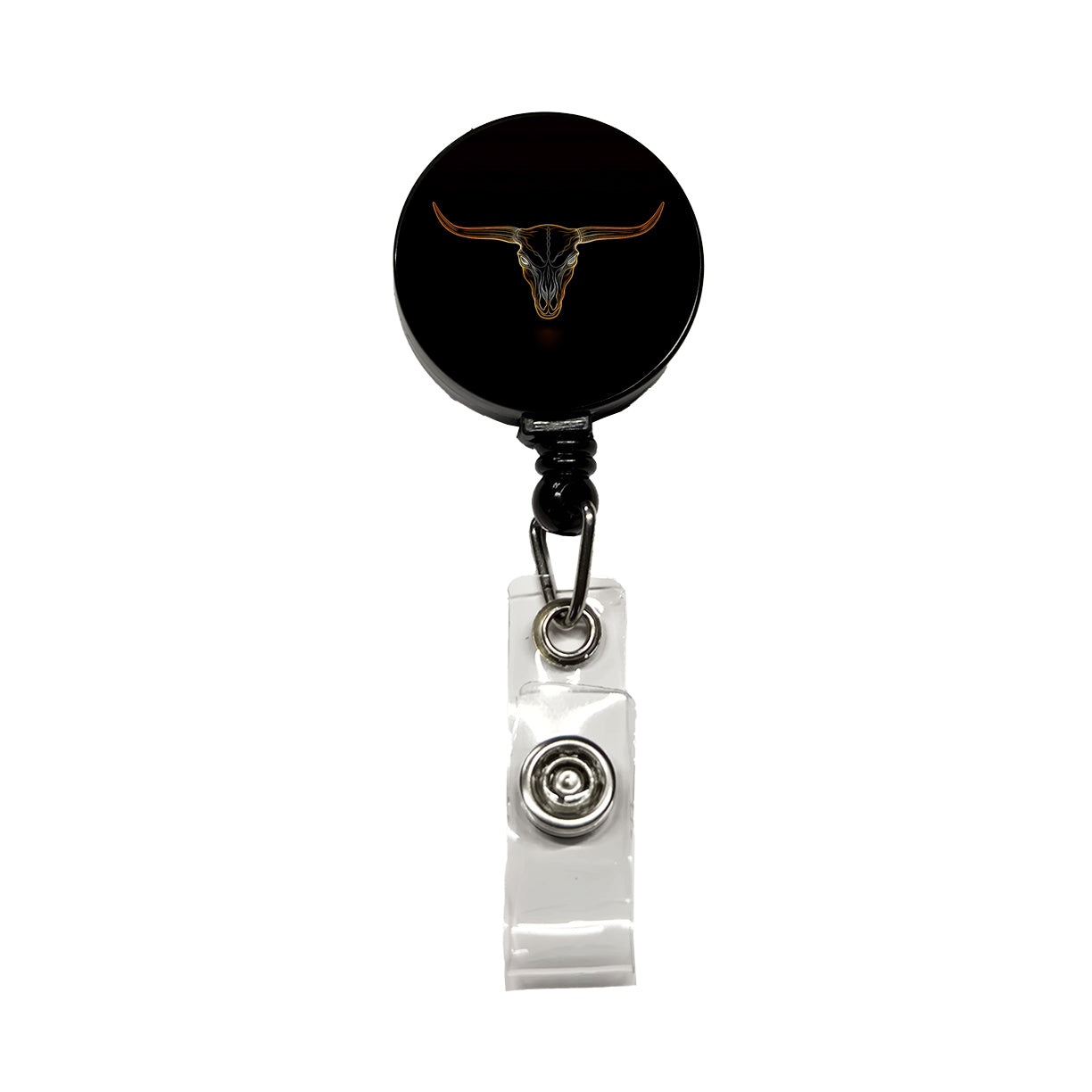 Longhorn Cattle Skull Outline Retractable ID Key Card Name Tag Badge Holder with Clip