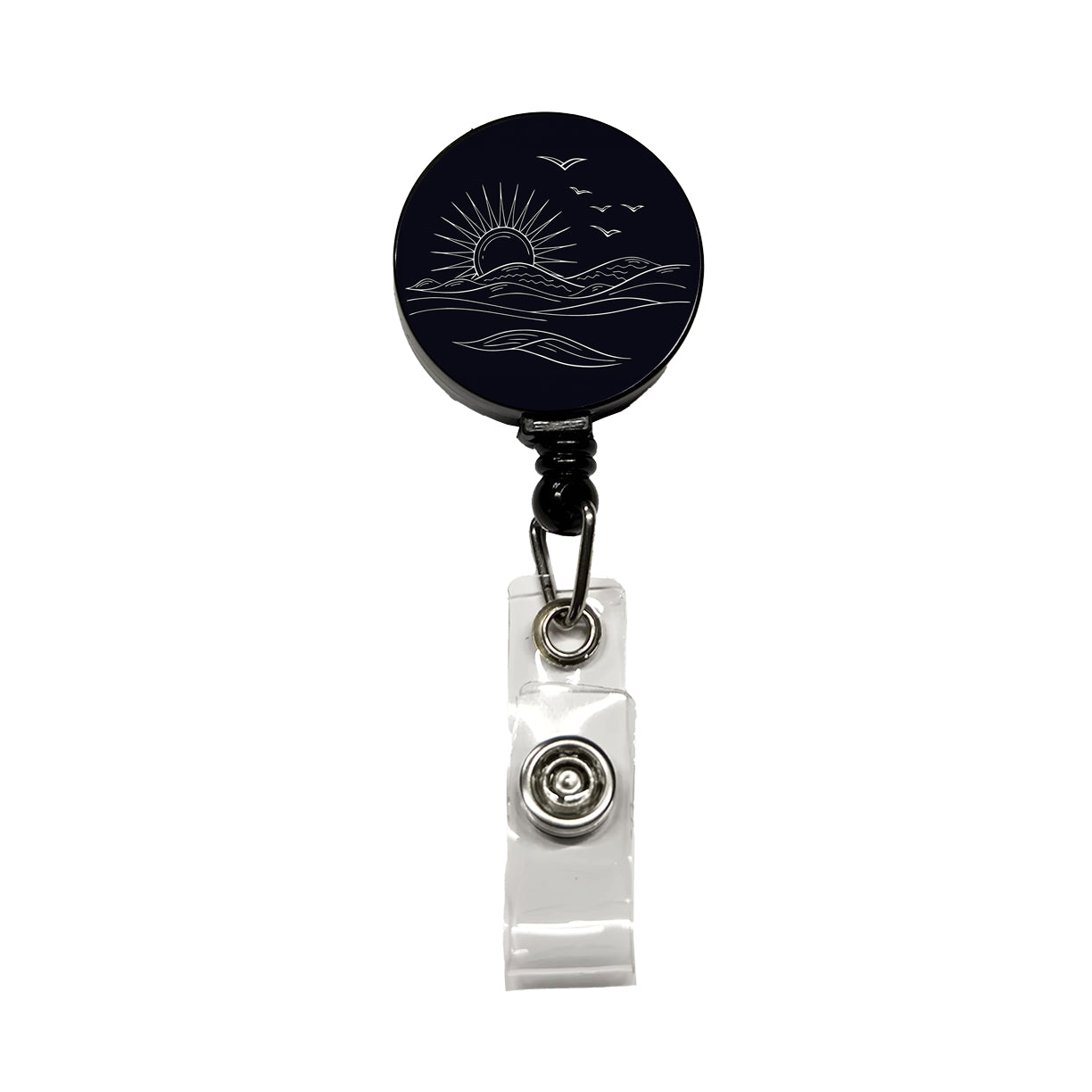 Sunrise And Ocean Wave Outline Illustration Retractable ID Key Card Name Tag Badge Holder with Clip