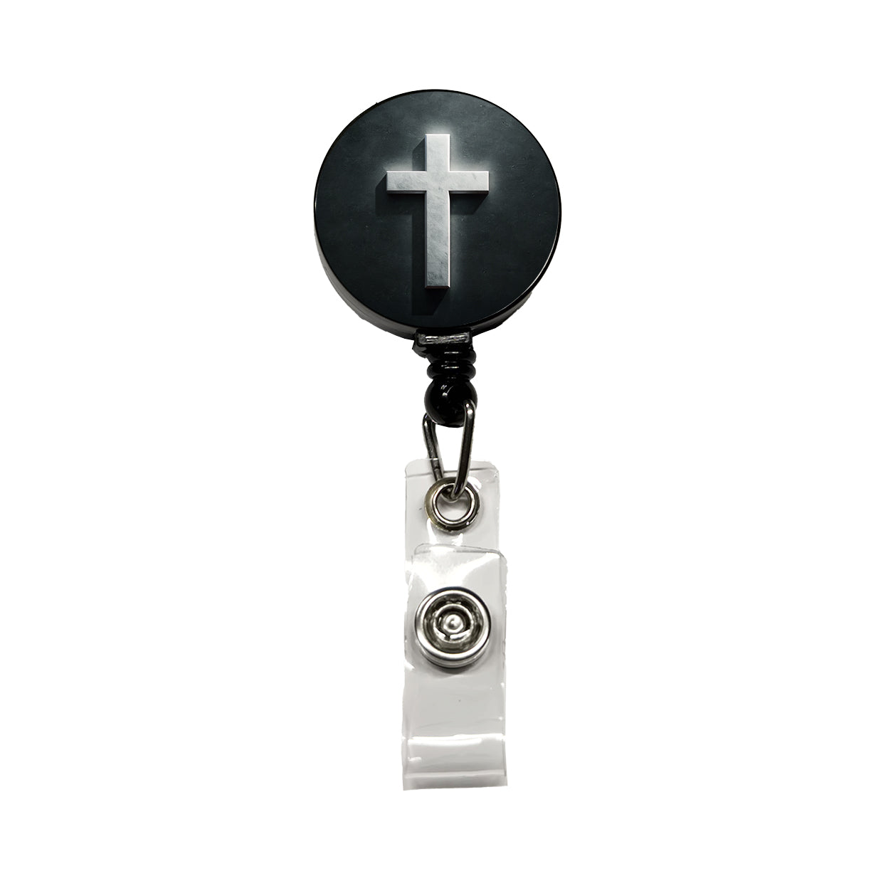 White Cross On Dark Background Religious Retractable ID Key Card Name Tag Badge Holder with Clip