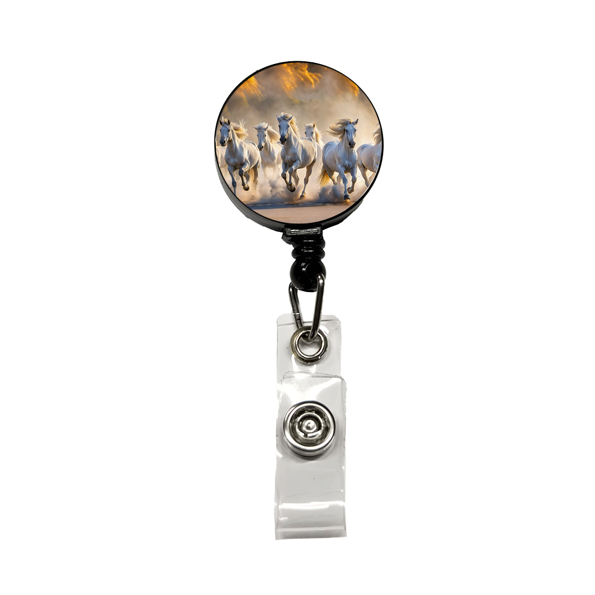White Horses Galloping Out Of The Mist Retractable ID Key Card Name Tag Badge Holder with Clip