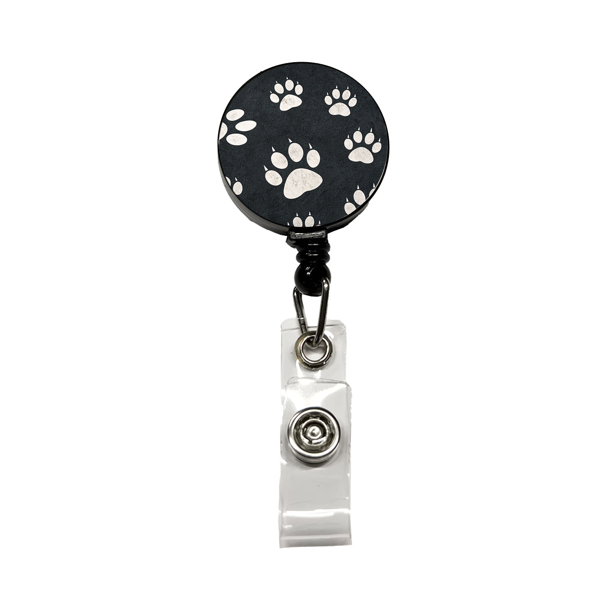 White Paw Prints On Black Pattern Retractable ID Key Card Name Tag Badge Holder with Clip