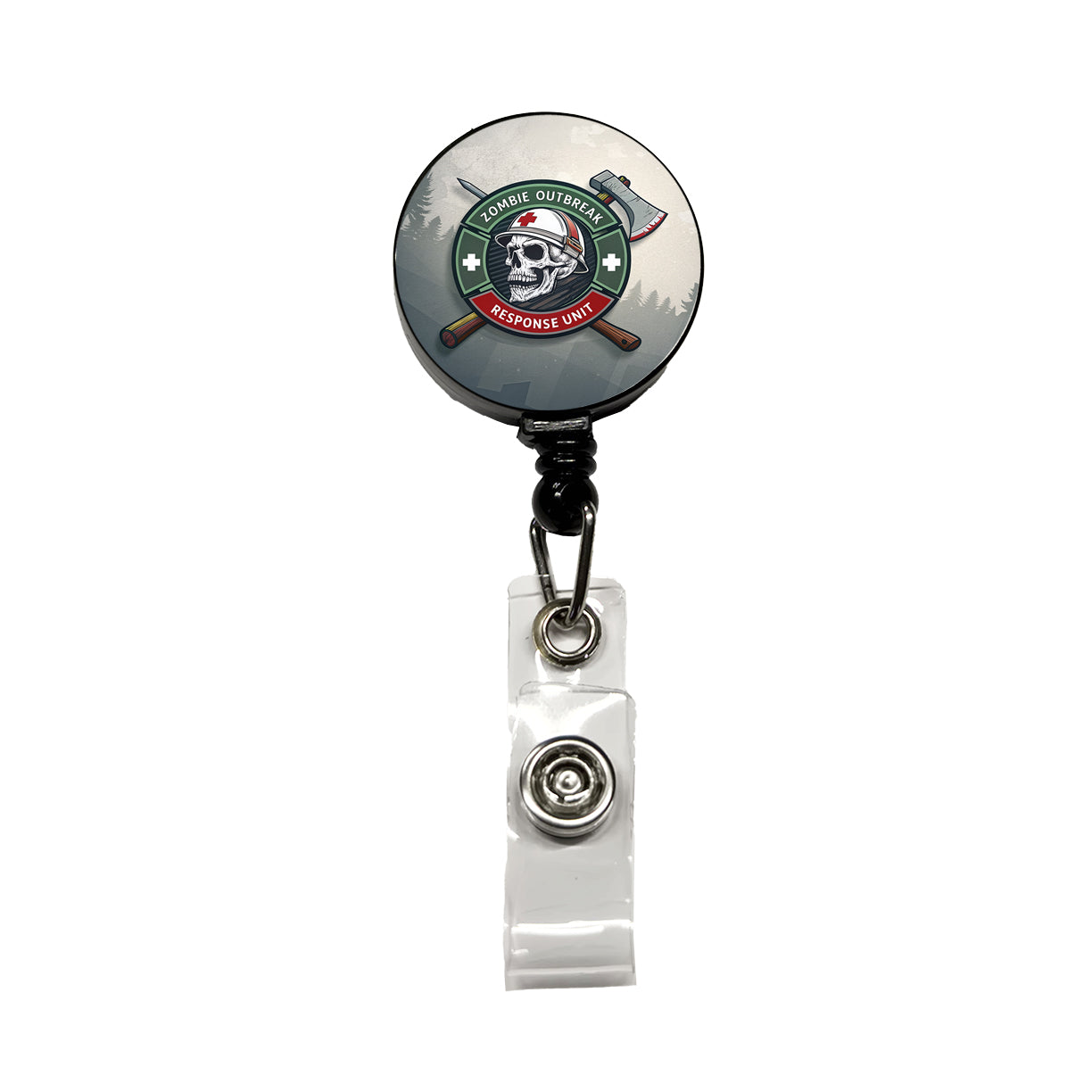 Zombie Outbreak Response Unit Skull Retractable ID Key Card Name Tag Badge Holder with Clip