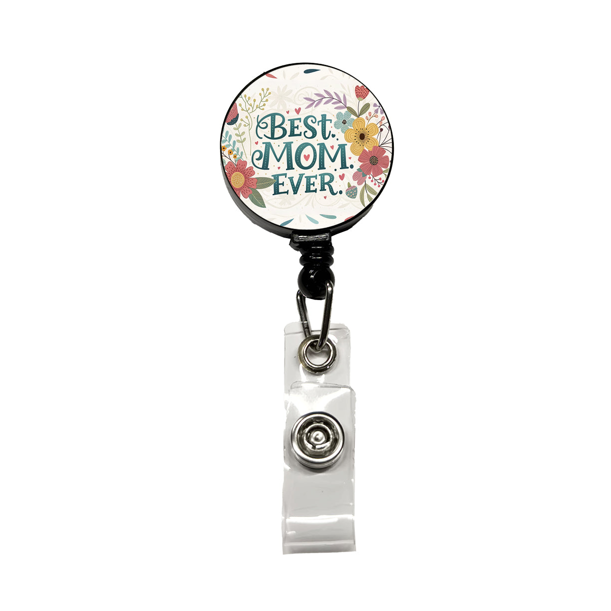 Best Mom Ever Flowers Mother's Day Retractable ID Key Card Name Tag Badge Holder with Clip