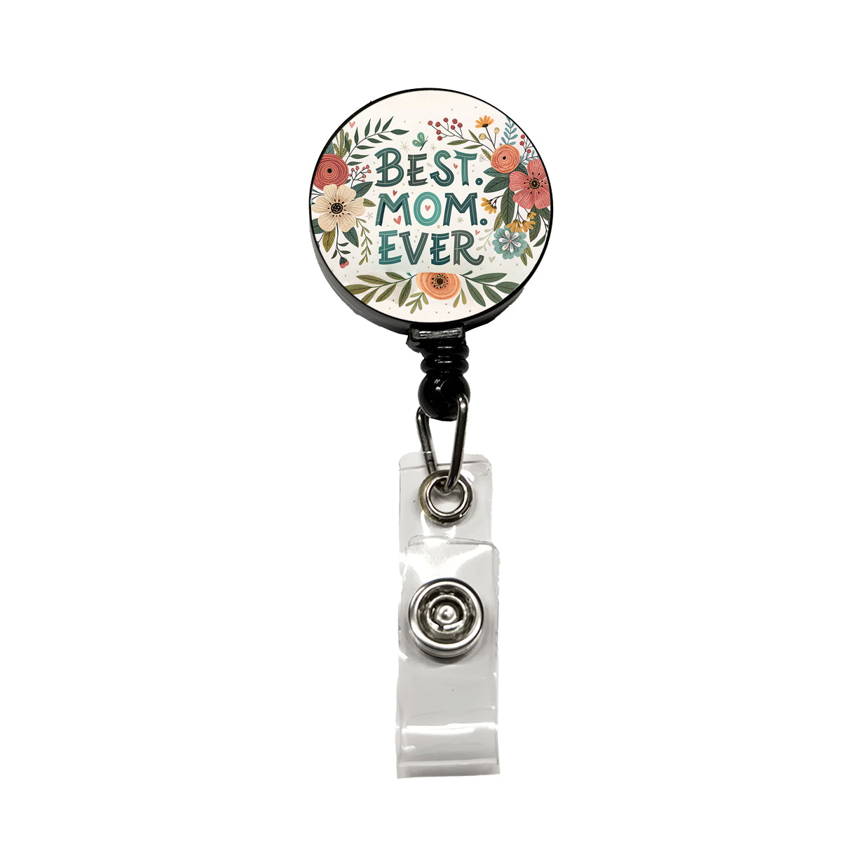 Best Mom Ever Mother's Day Flowers Theme Retractable ID Key Card Name Tag Badge Holder with Clip