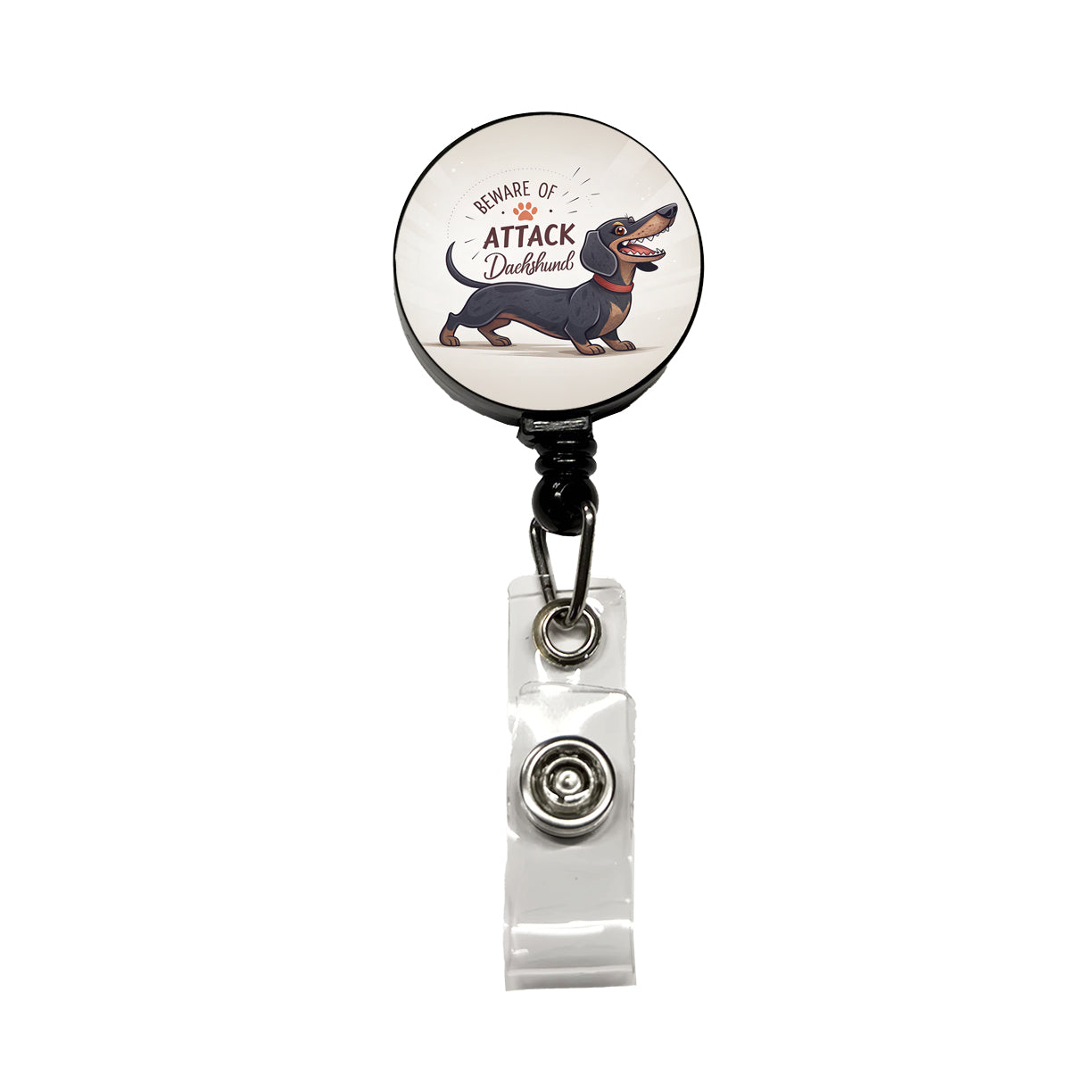 Beware Of Attack Dachshund Dog Funny Retractable ID Key Card Name Tag Badge Holder with Clip