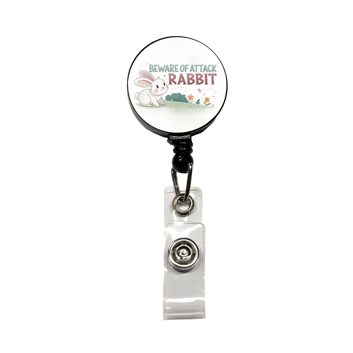 Beware Of Attack Rabbit Funny Retractable ID Key Card Name Tag Badge Holder with Clip