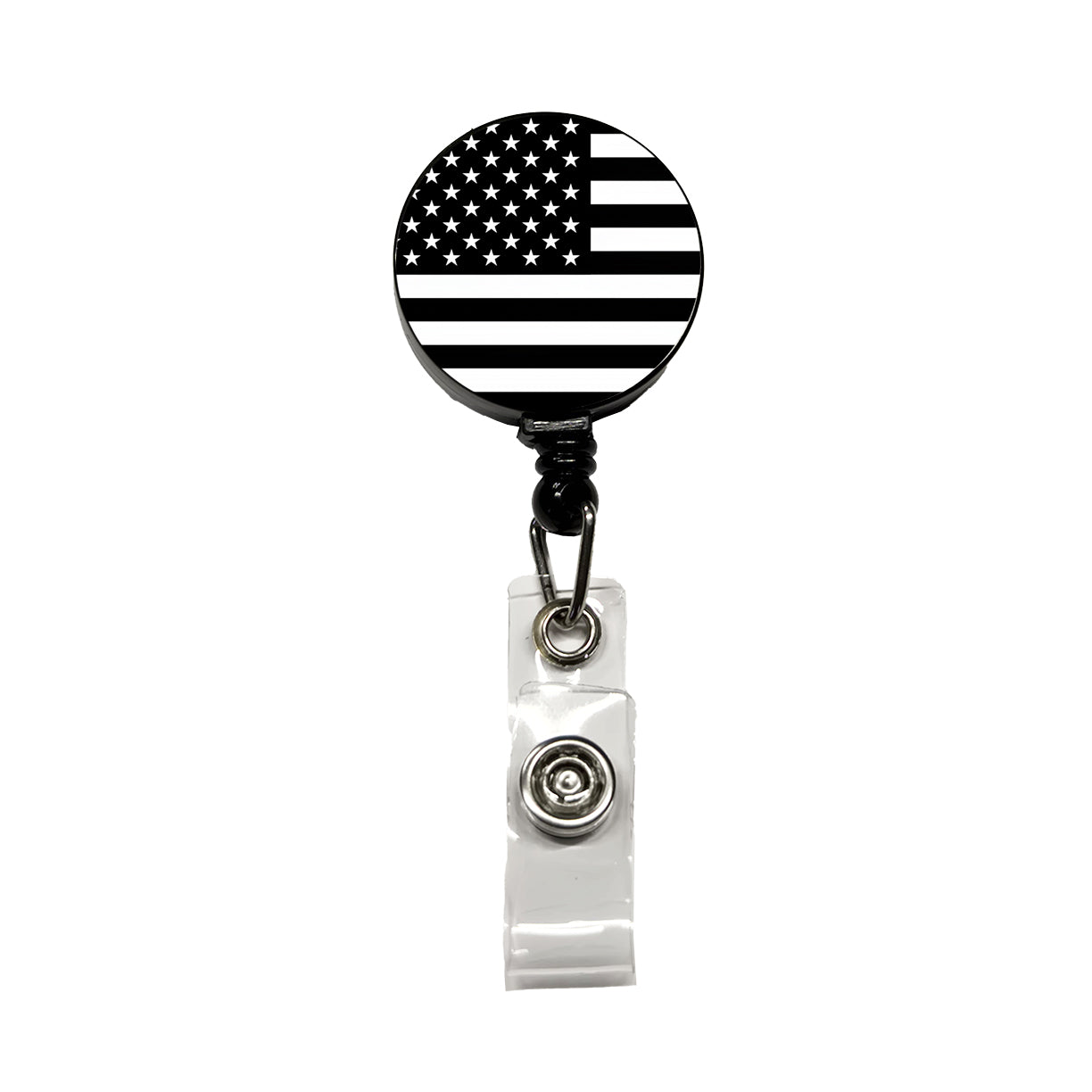 Black and White United States US American Flag Retractable ID Key Card Name Tag Badge Holder with Clip