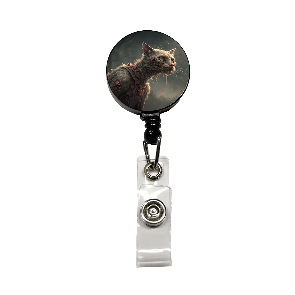 Cat Zombie Creepy Scary Halloween Retractable ID Key Card Name Tag Badge Holder with Clip