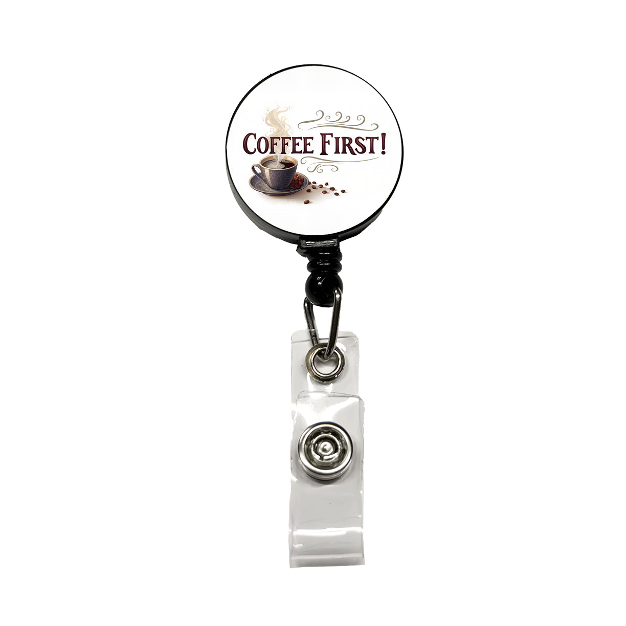 Coffee First Funny Saying Retractable ID Key Card Name Tag Badge Holder with Clip