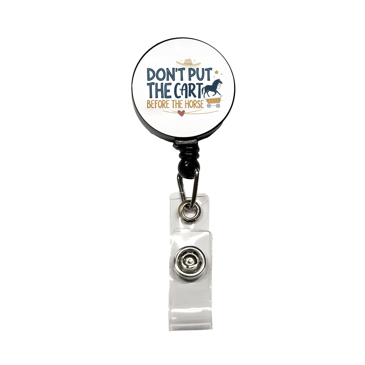 Don't Put The Cart Before The Horse Funny Saying Retractable ID Key Card Name Tag Badge Holder with Clip