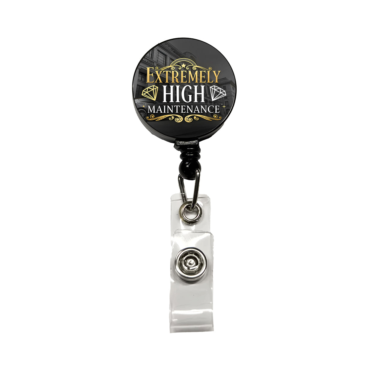 Extremely High Maintenance Funny Gold Diamonds Retractable ID Key Card Name Tag Badge Holder with Clip