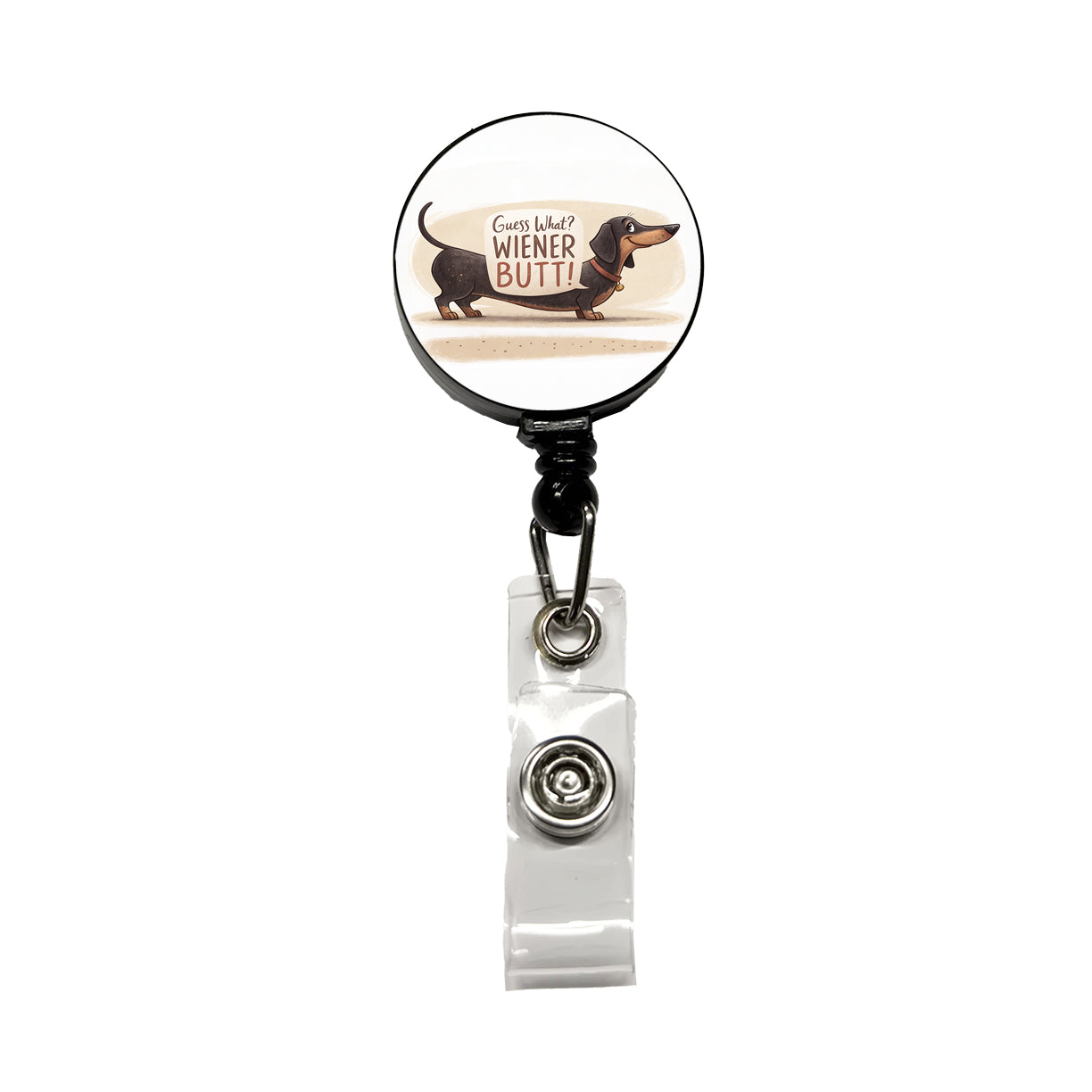 Guess What Wiener Butt Dachshund Funny Retractable ID Key Card Name Tag Badge Holder with Clip