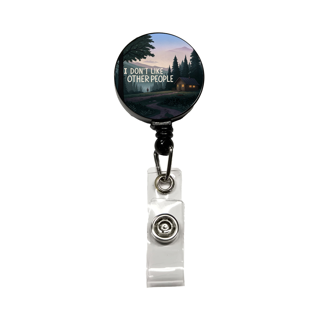 I Don't Like Other People Funny Cabin In The Woods Funny Retractable ID Key Card Name Tag Badge Holder with Clip