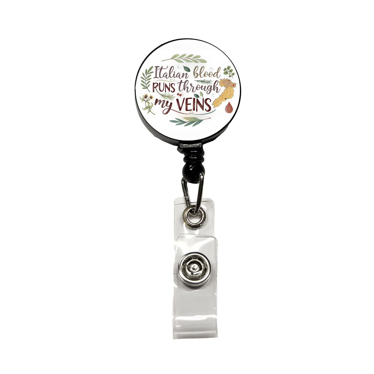 Italian Blood Runs Through My Veins Retractable ID Key Card Name Tag Badge Holder with Clip