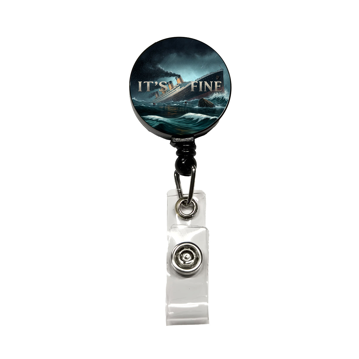 It's Fine Titanic Sinking Funny Retractable ID Key Card Name Tag Badge Holder with Clip