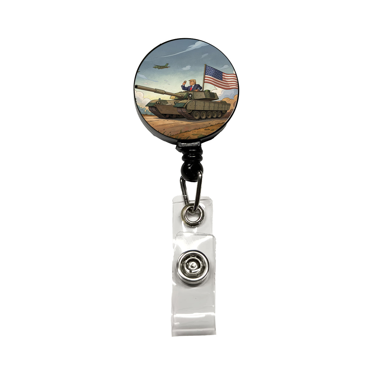 Patriotic Donald Trump Driving M1 Abrams Tank Funny Retractable ID Key Card Name Tag Badge Holder with Clip