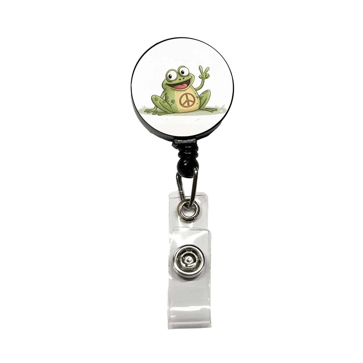Peace Sign Frog Cartoon Retractable ID Key Card Name Tag Badge Holder with Clip