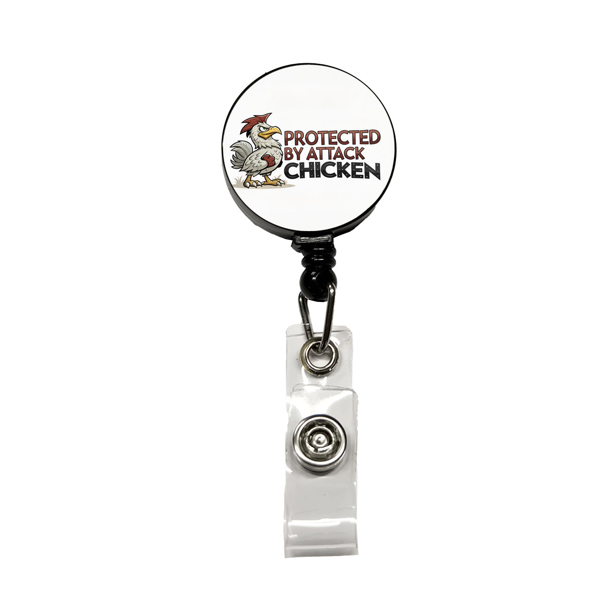 Protected By Attack Chicken Funny Retractable ID Key Card Name Tag Badge Holder with Clip